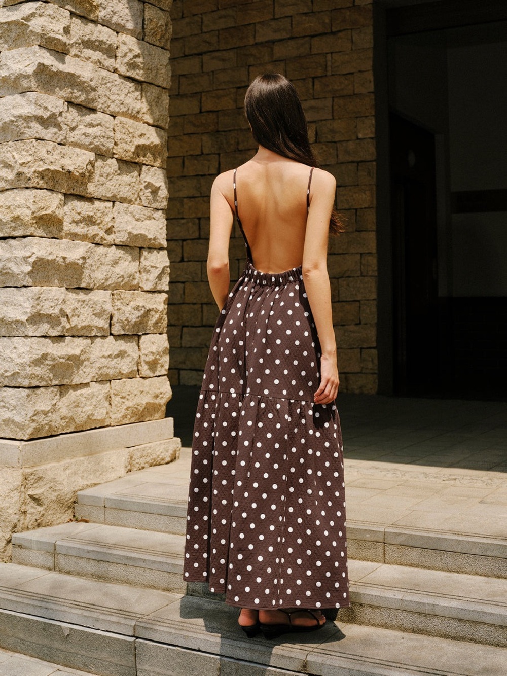 Commense Cotton Backless Polka Dot Dress